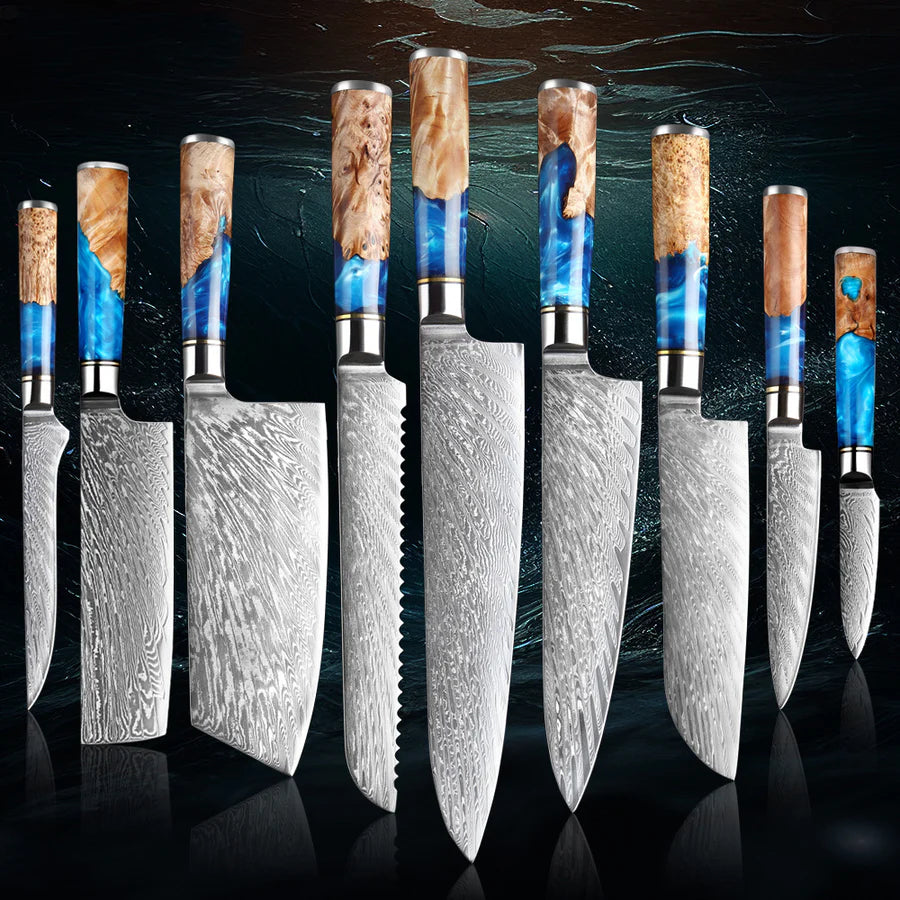 Aotsuki (青月) Sets - Japanese Damascus Steel Chef’s Knives