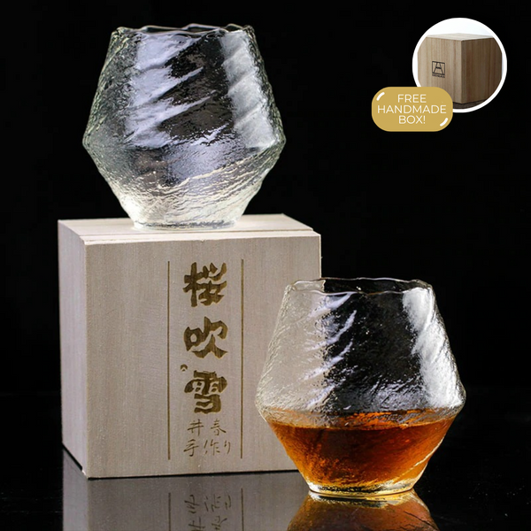 Japanese Whisky Lover's Glass with Wood Base •